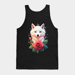 Serenity in Red: Watercolor White Wolf Among Roses Tank Top